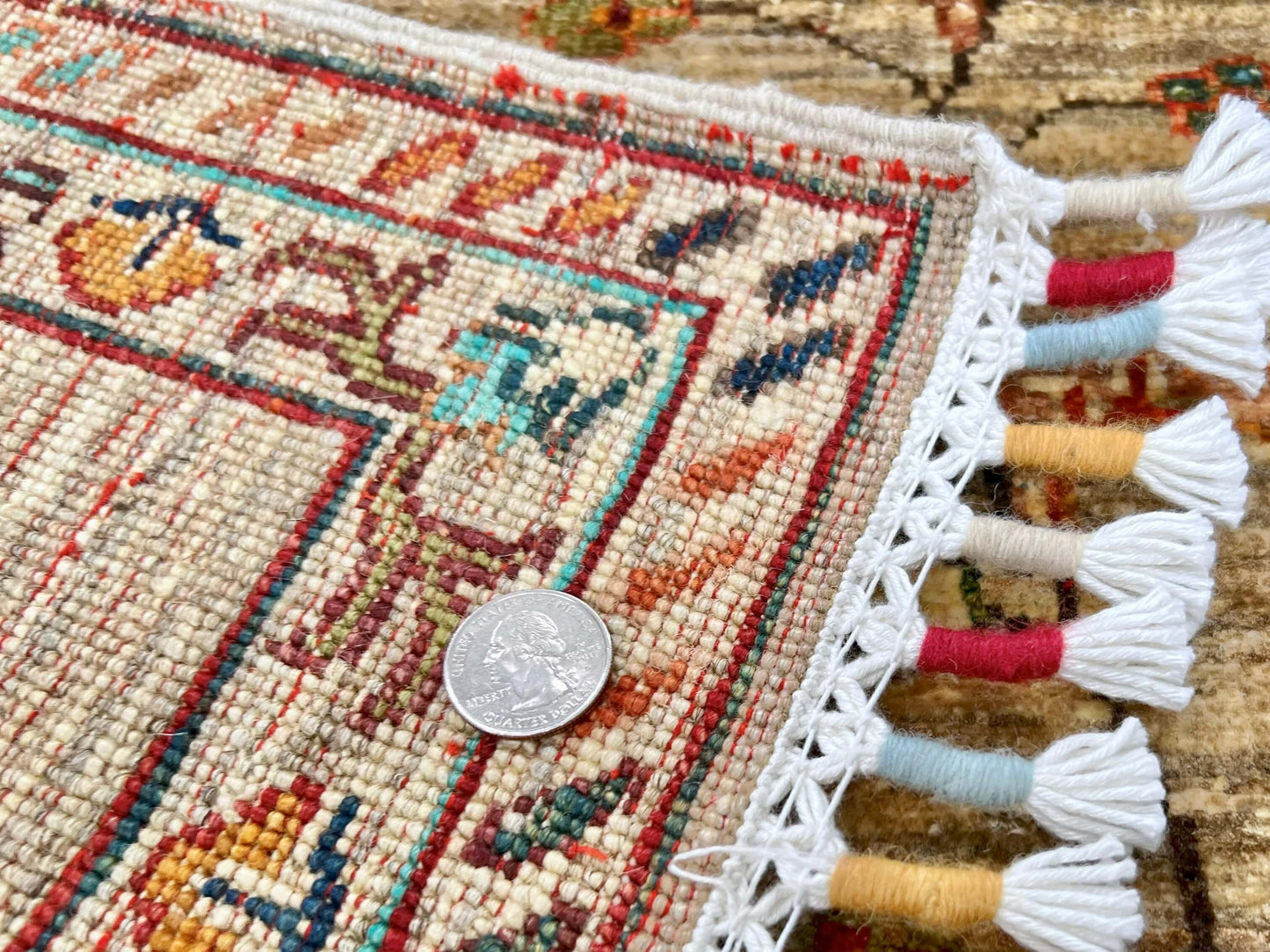 Afghan Khorjin Rug -  (3'03"x4'11") camel/turquoise