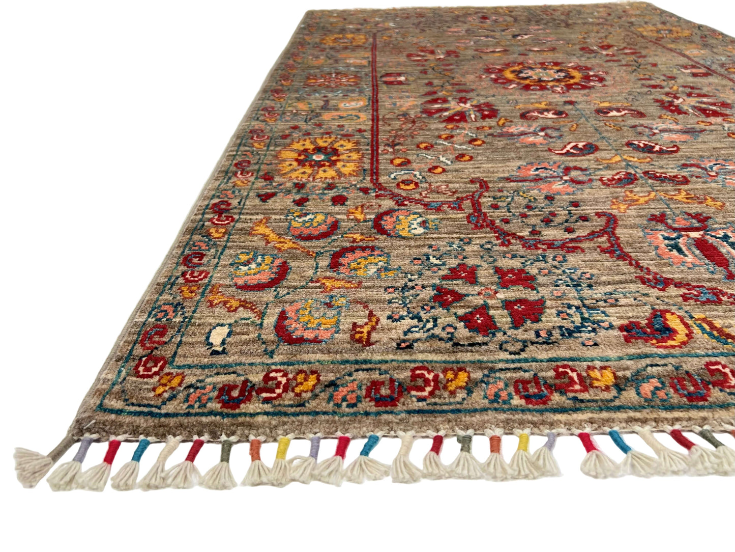 Afghan Khorjin - Suzani Rug - (3'02"x5'00") camel/red