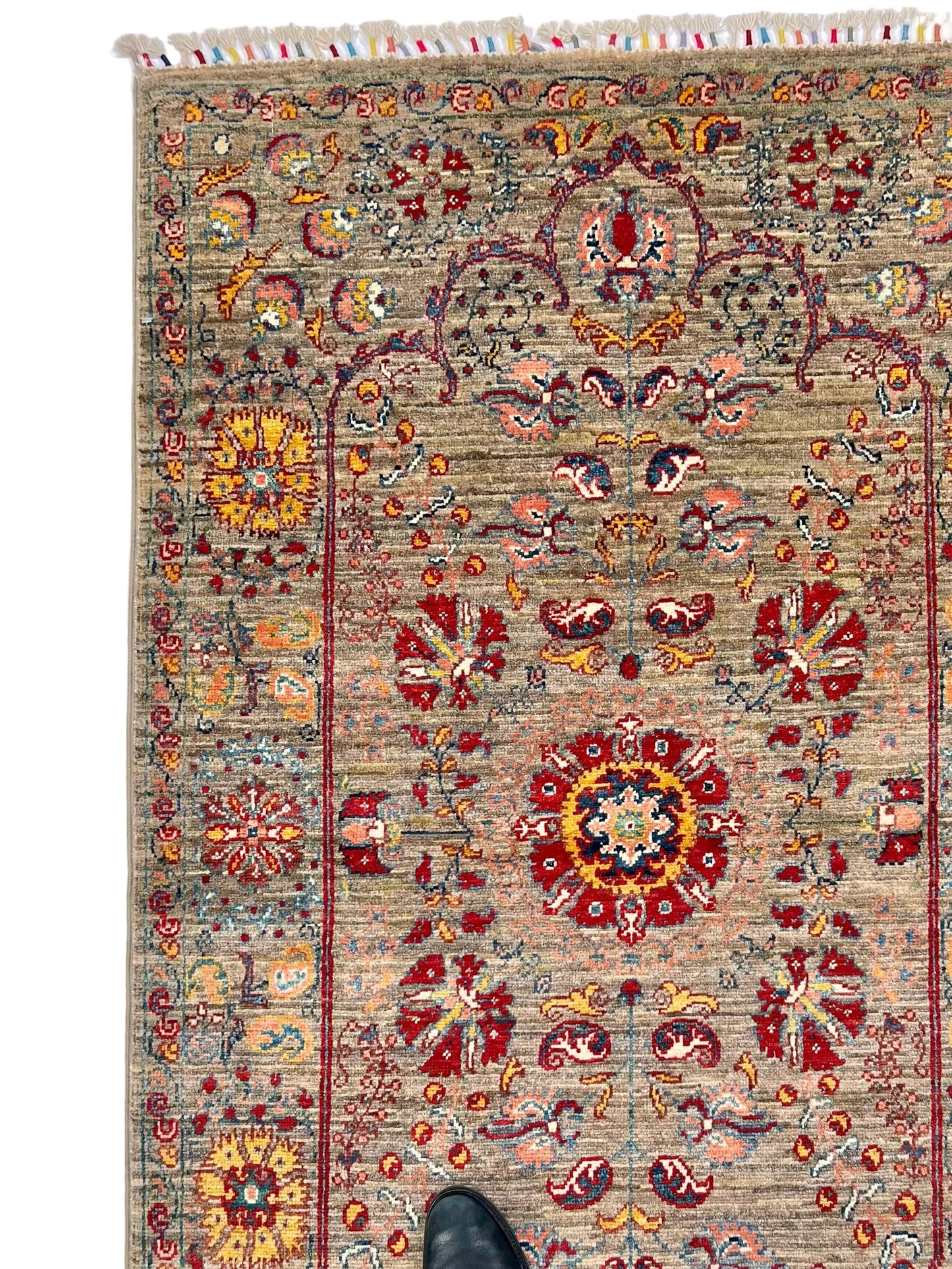 Afghan Khorjin - Suzani Rug - (3'02"x5'00") camel/red