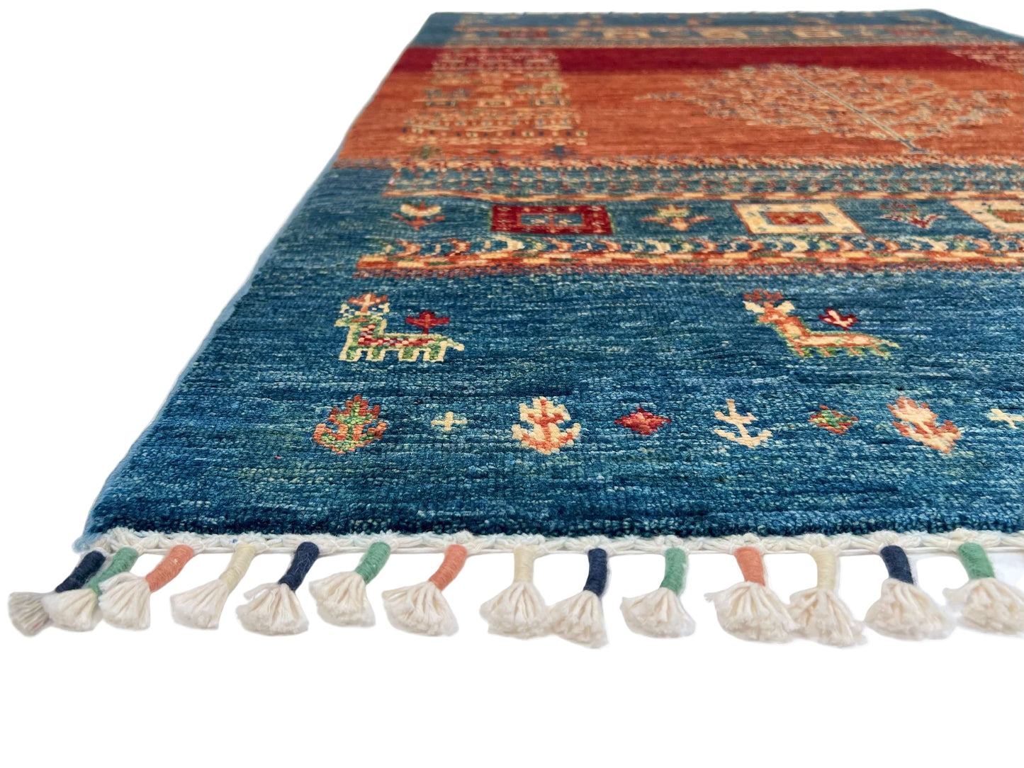 Afghan Tree of Life Gabbeh Rug - (3'04"x5'00") rust/blue
