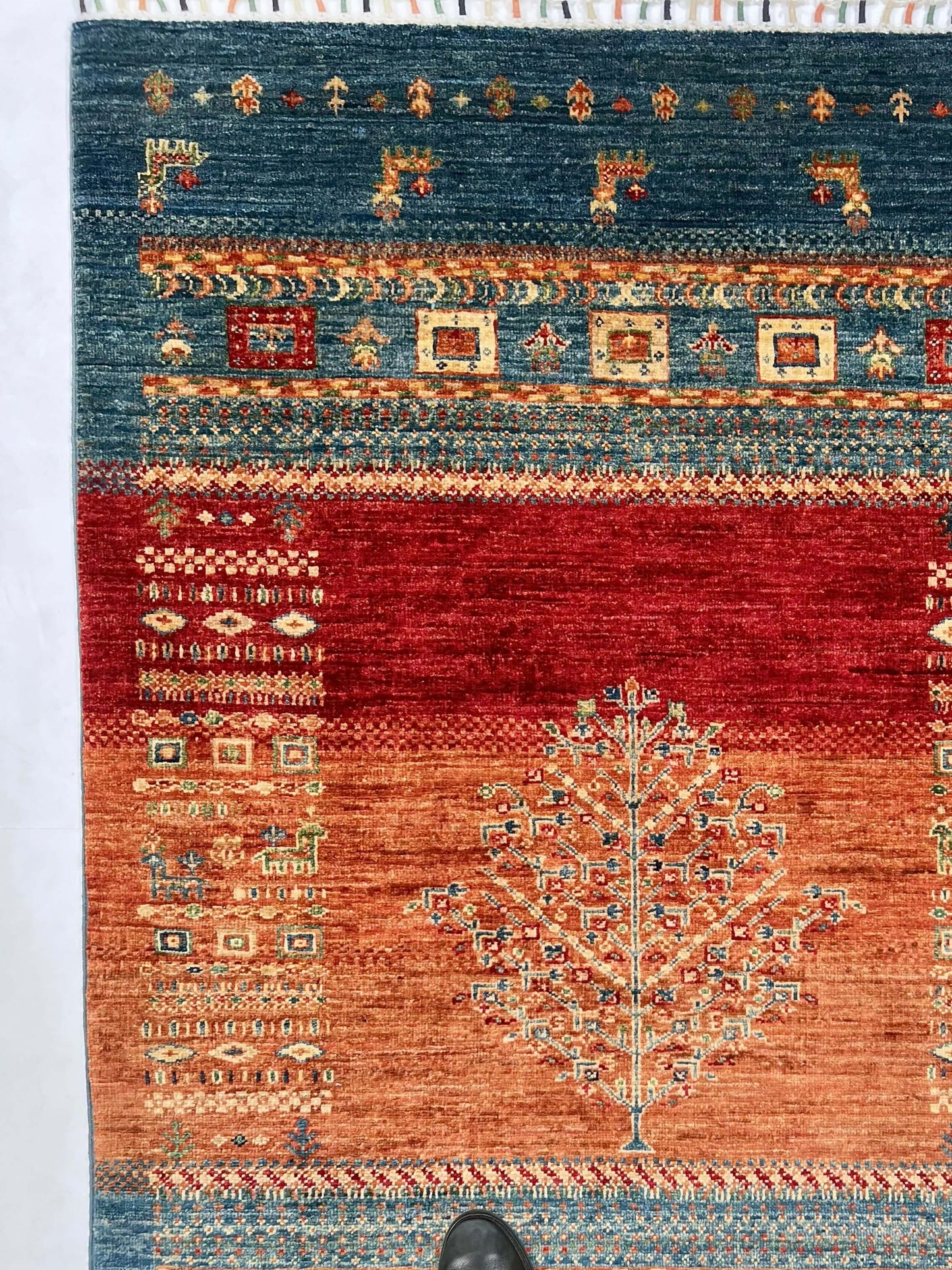 Afghan Tree of Life Gabbeh Rug - (3'04"x5'00") rust/blue