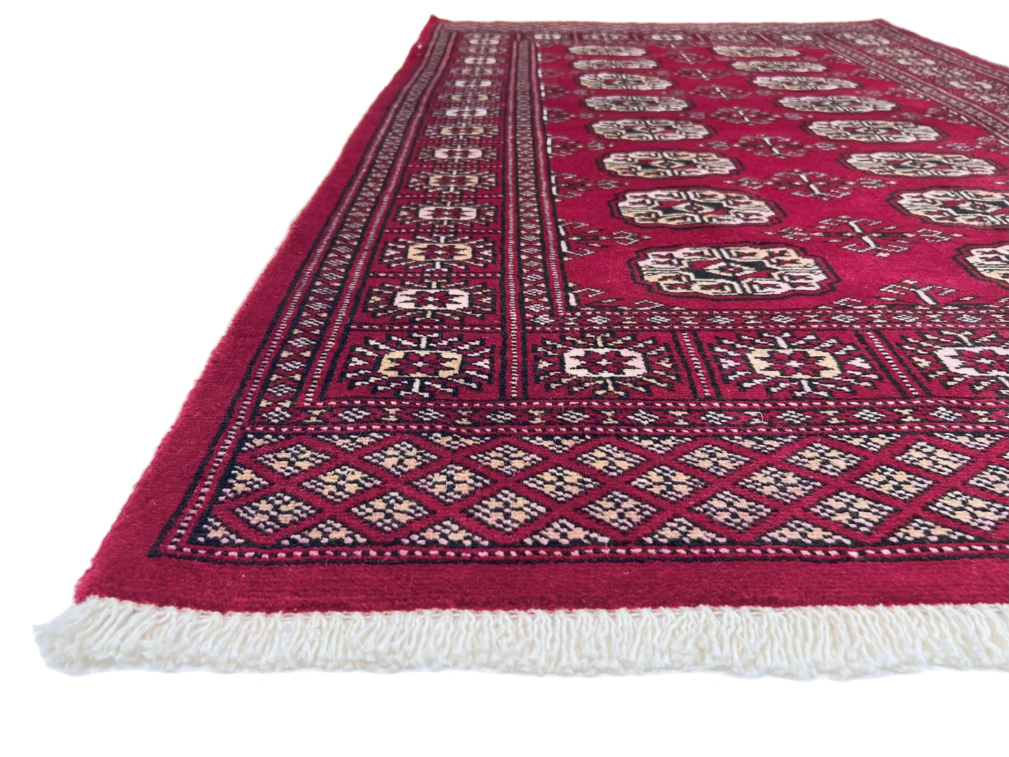 Pakistani Mori Bokhara Rug - (3'01"x4'11") dark red