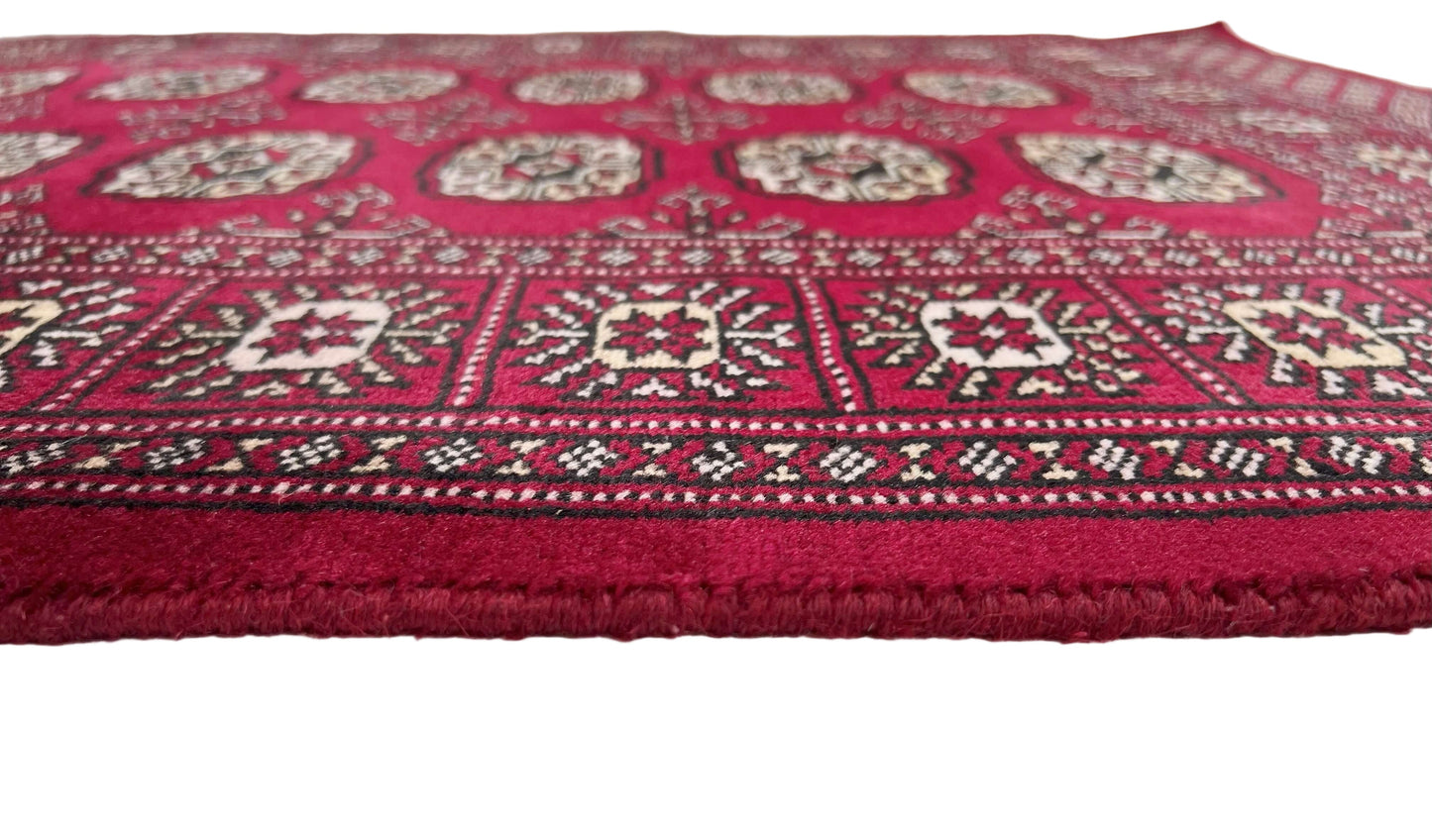 Pakistani Mori Bokhara Rug - (3'01"x4'11") dark red