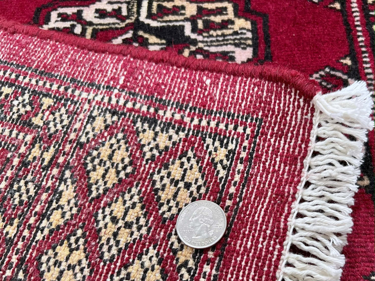 Pakistani Mori Bokhara Rug - (3'01"x4'11") dark red