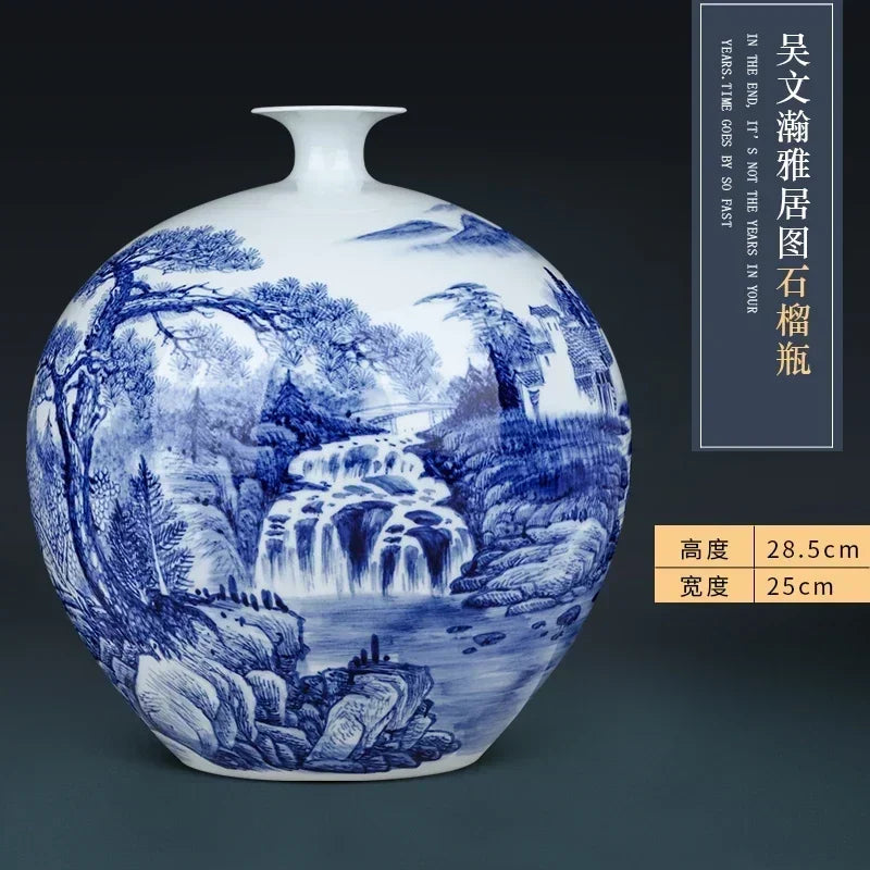 Jingdezhen ceramics hand-painted blue and white porcelain desktop vase living room Chinese home  DD