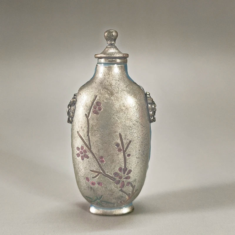 Vintage Miao Silber Pflaumenblüten-Schnupftabakflasche – Asiatische Wohndekoration