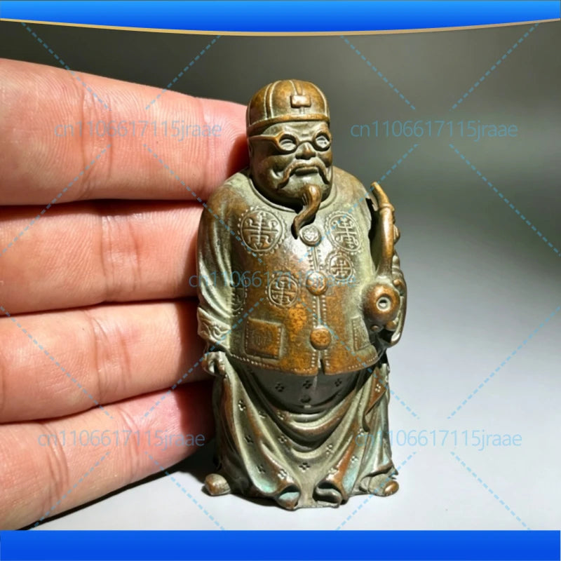 Old Chinese Japanese Boxwood Hand Carved Moneybags Rich Man God of Wealth Statue Netsuke Table Decoration