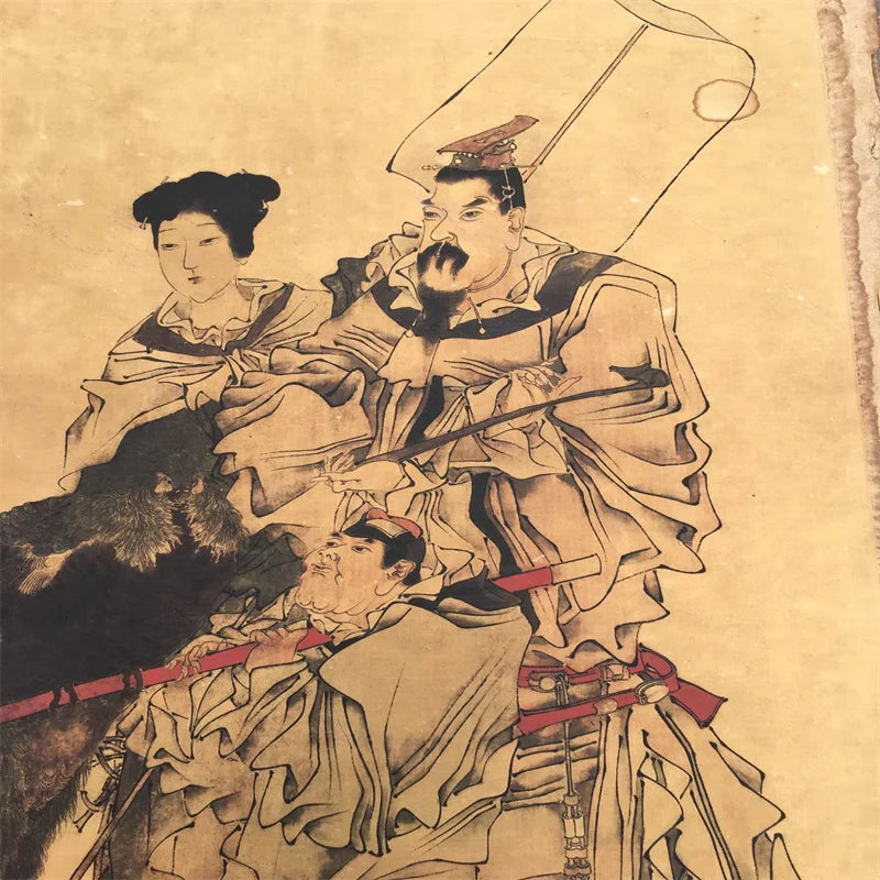 Ren Bonian Chinese Old Scroll Artist Core Portrait Flower & Bird Design Rice Paper Cut-Out Painting Slice for Home Decor