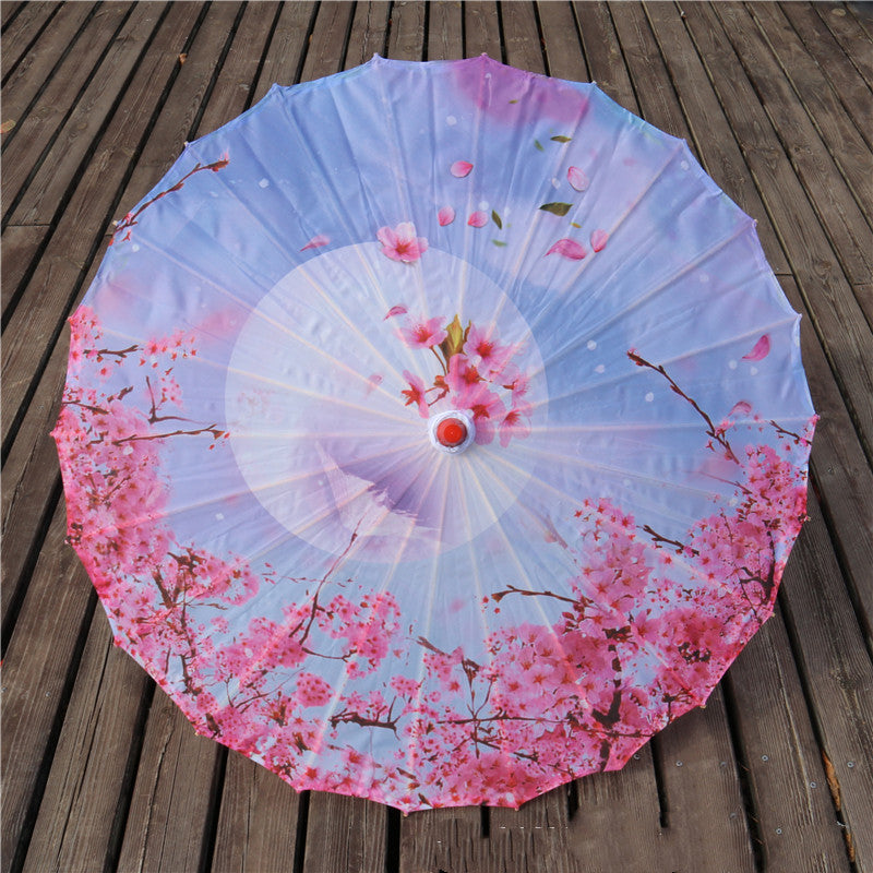 Chinese Style Silk Print Bamboo Umbrella