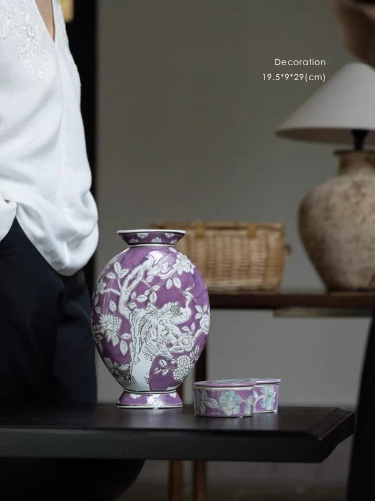 «Nirvana» Phoenix Relieve Jarrón Plano – Nueva Decoración China Asiática para el Hogar