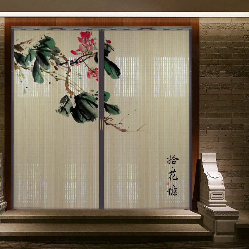 Partición deslizante de bambú impresa para puerta, biombo tradicional chino japonés, cortina deslizante, puerta para uso doméstico, divisor de ambientes, pantalla plegable