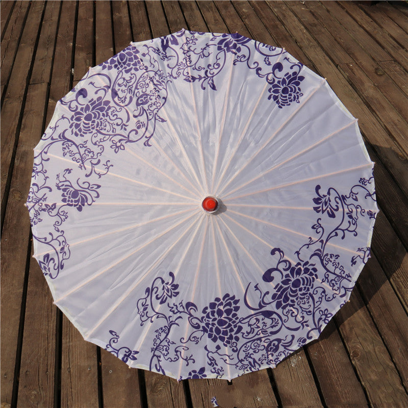 Chinese Style Silk Print Bamboo Umbrella