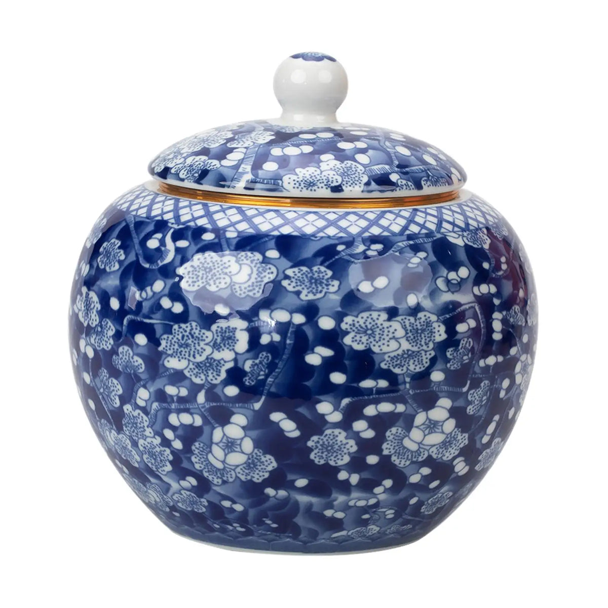 Floral Blue & White Porcelain Temple Jar | Desktop Tea Caddy