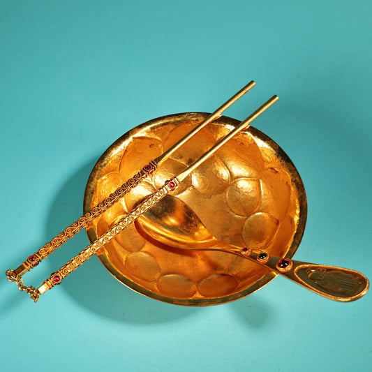 Tibetan Temple Lotus Bowl, Chopsticks & Spoon Set