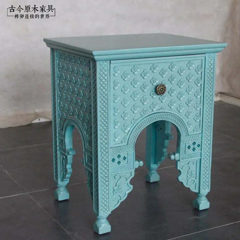 Southeast Asian style solid wood small bedside table furniture ST092 Thai Turkish wooden edge corner table
