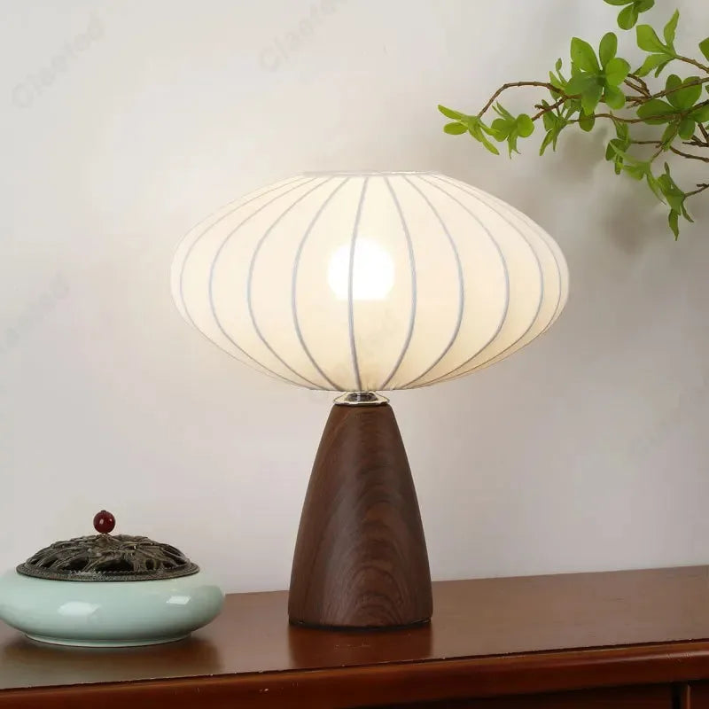 Minimalist Ceramic Base LED Table Lamp – Fabric Shade Bedside Atmosphere Light