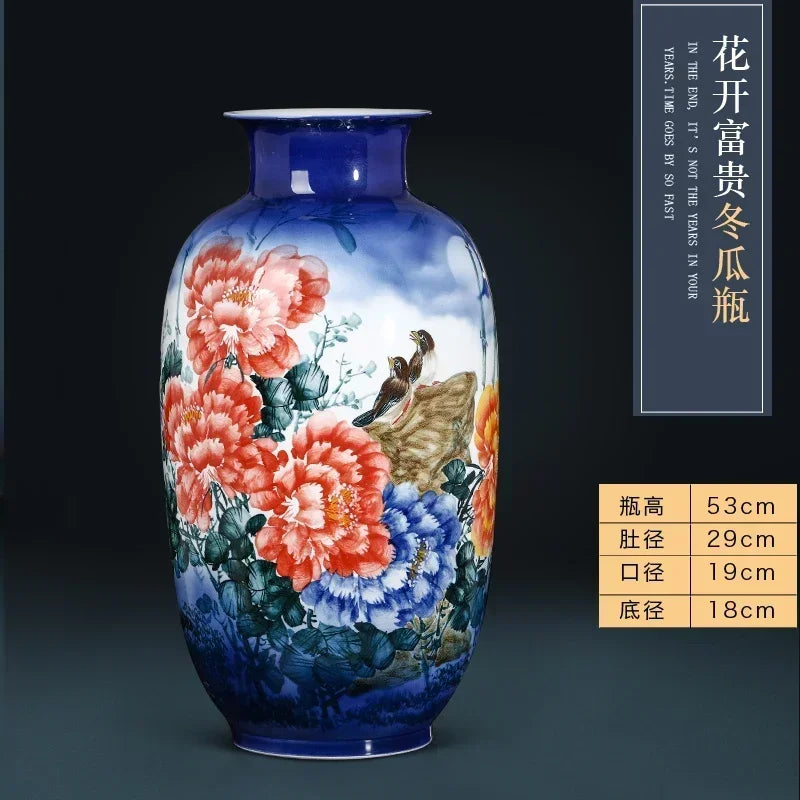 Jingdezhen ceramics hand-painted blue and white porcelain desktop vase living room Chinese home  DD