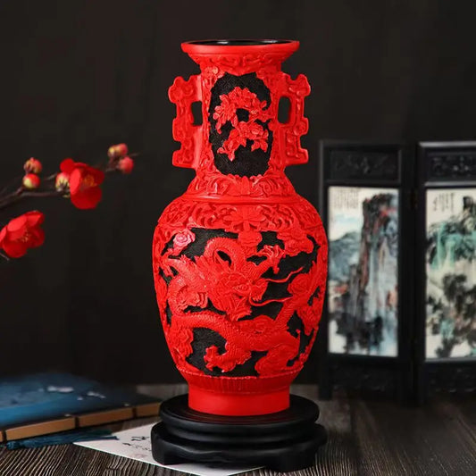 10 Zoll / Exquisite chinesische klassische traditionelle Technologie Rotlack Drachenglücks-Vase Nr.6