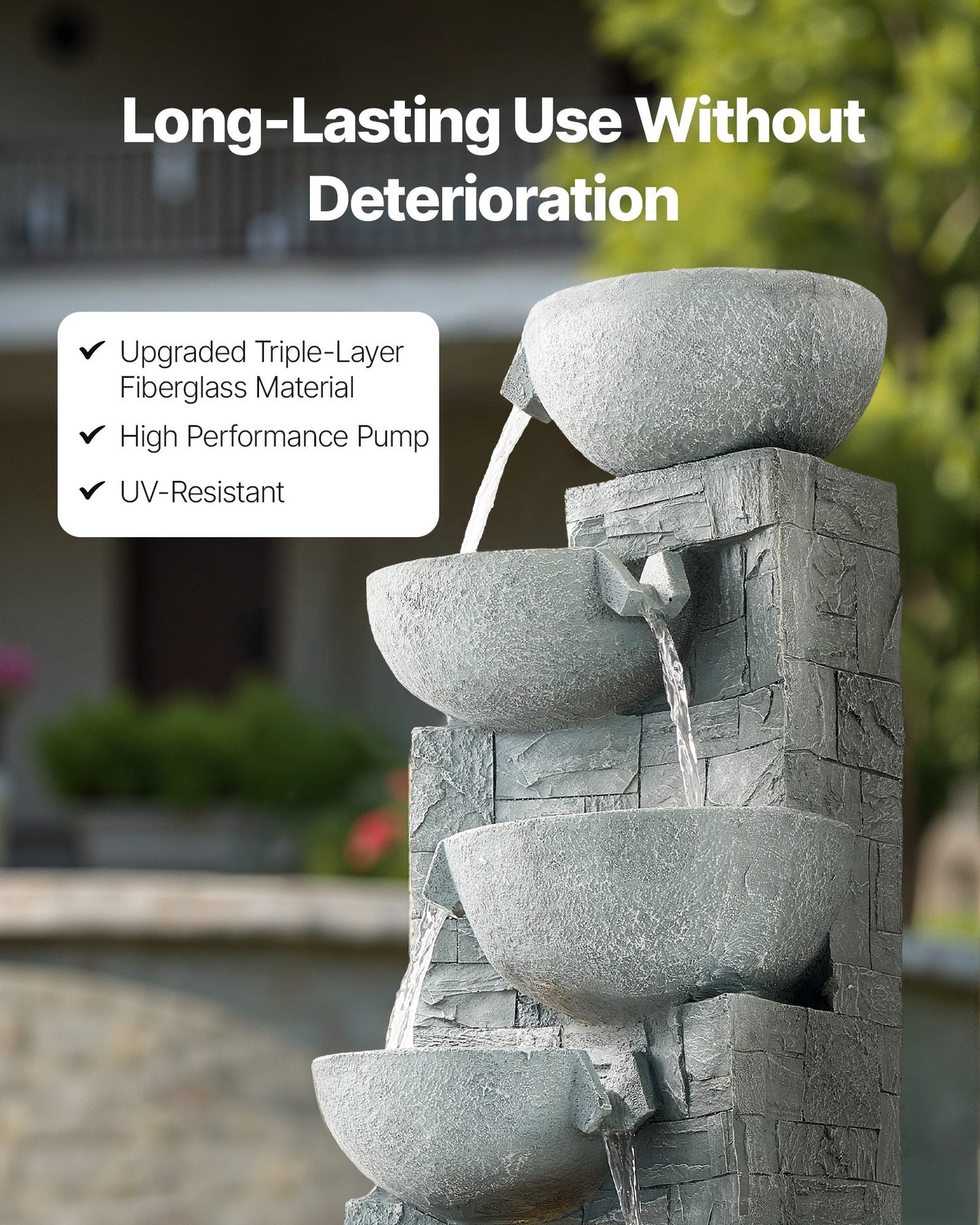 Outdoor Water Fountain 5-Tier Bowl-Shaped Cascading 31.5 cm