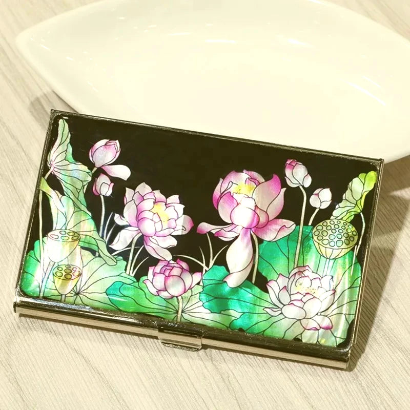 Handcrafted Mother of Pearl Lacquer Card Holder & Keychain Set