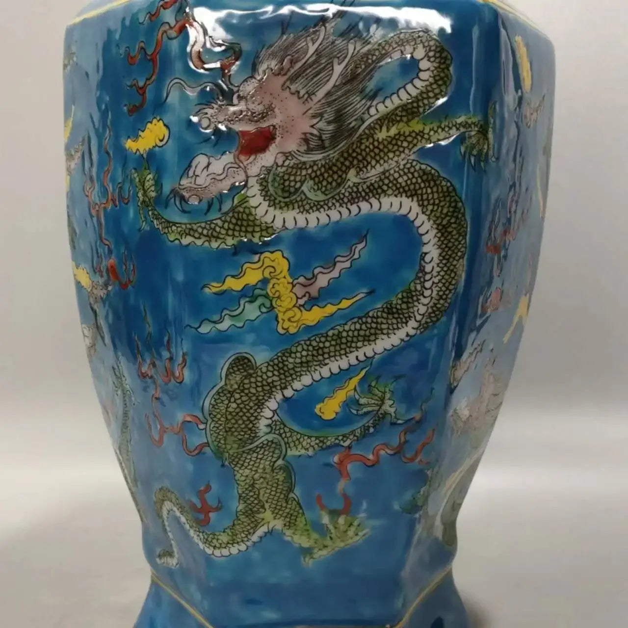 Qing Kangxi Antique Style Pastel Blue Hexagonal Porcelain Vase