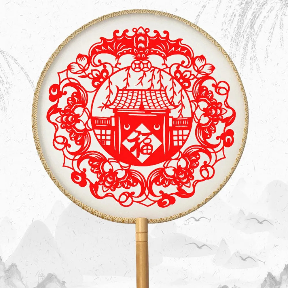 Chinese Paper-Cut Silk Hand Fan with Tassel