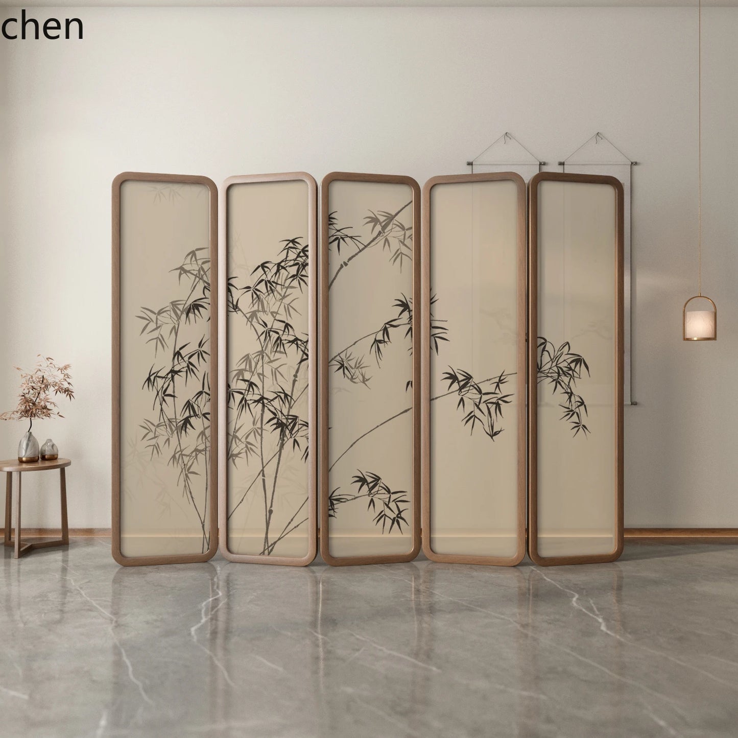 QZT Solid Wood Screen Partition Living Room Folding Mobile Tea Room Conference Room Hall Blocking Zen Style Pine Bamboo Mobile