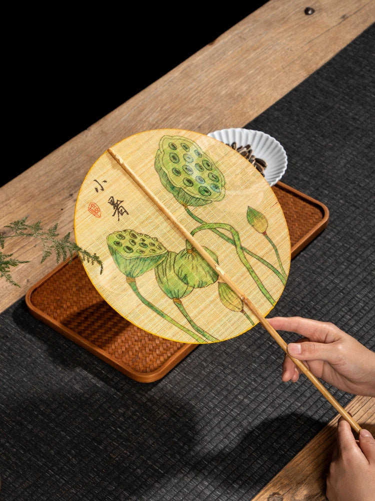 Handmade Bamboo and Silk Round Fan, Japanese Chinese Art