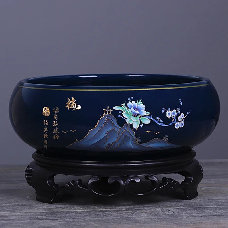 Creative Chinese Style Ceramic Hydroponic Flower Pot Plum Orchid Bamboo Chrysanthemum Gardening Flower Pot Desktop Ornament