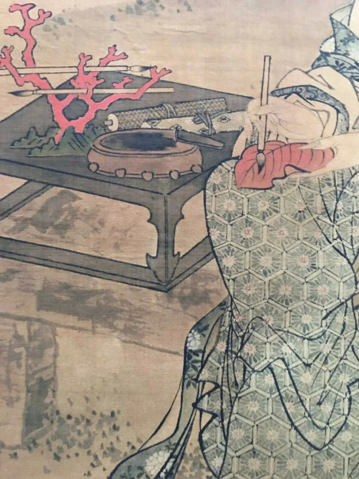 Tang Yin–Style “Poems on Red Leaves” Chinese Scroll – Ink & Color on Rice Paper
