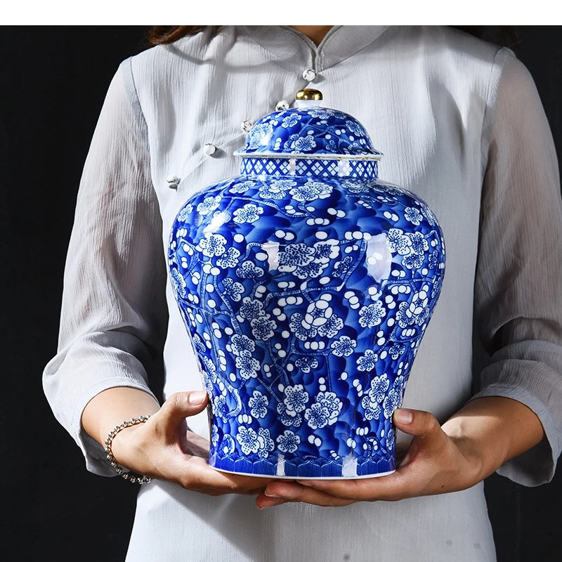 Blue & White Porcelain General Jar | Plum Blossom Ginger Jar & Tea Caddy