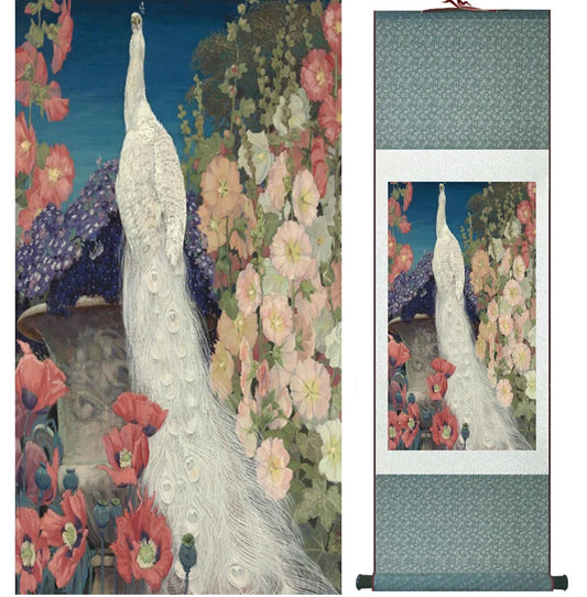 Peacock and Flower Painting – Chinese Scroll, Traditional Birds and Flower Painting (042102)