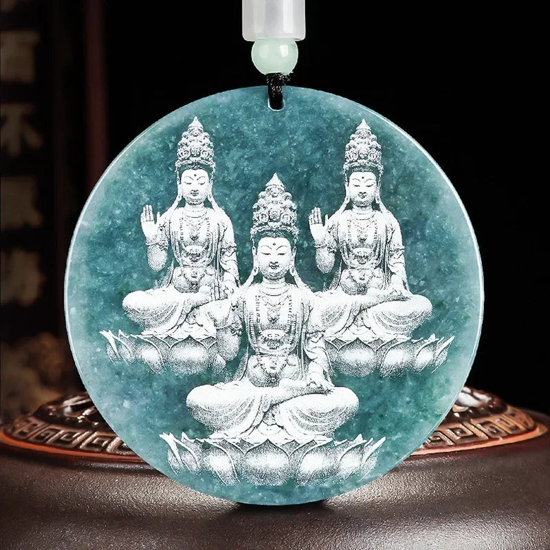 Natural A-grade Jade Pendant Shadow Sculpture Buddha Statue Guanyin Ice Jade Men's and Women's Hanging Jade Jewelry Necklace