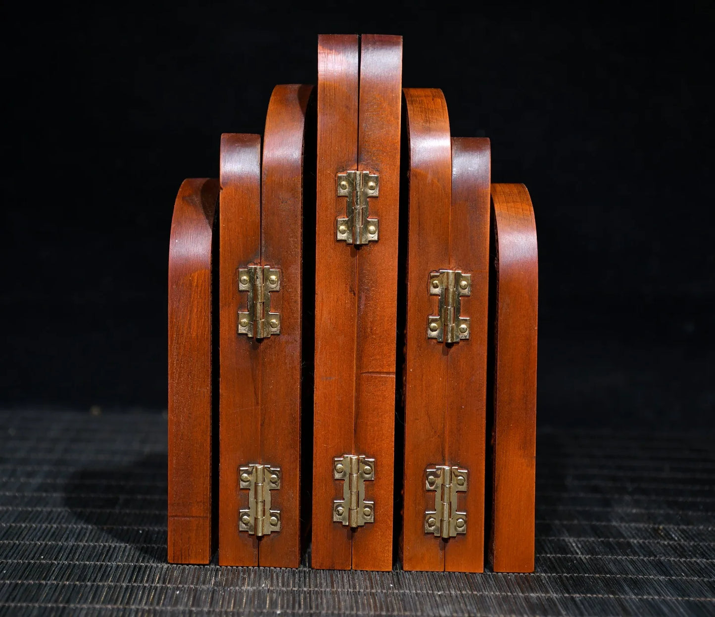 6"Tibetan Temple Collection Old Boxwood Guanyin Bodhisattva Eight Buddha Statue  Buddhist altar Three open boxes Office