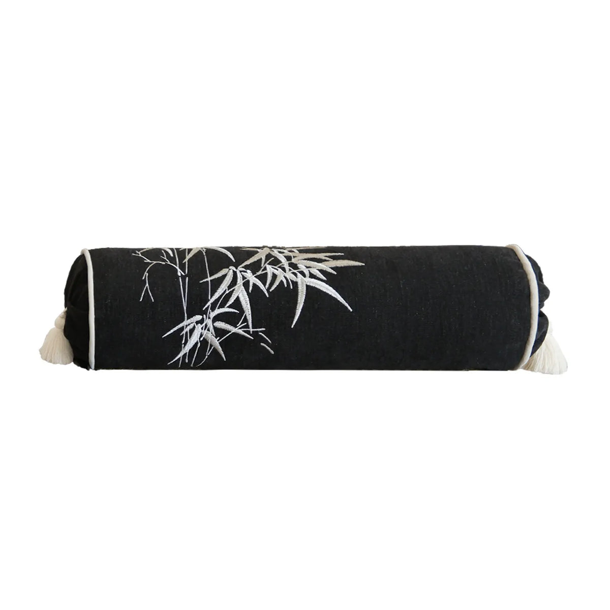 Luxury Bamboo Embroidery Cylindrical Bolster Cover (16×57cm) – Chinoiserie Neck Roll & Daybed Cushion Case