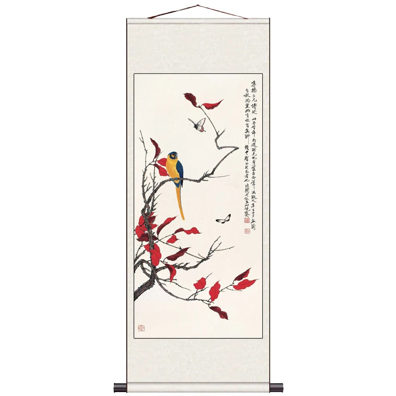 Peach Blossom Double Swallow Decorative Calligraphy and Painting Silk Gift Room Decor Aesthetic Wall Art Home Decor