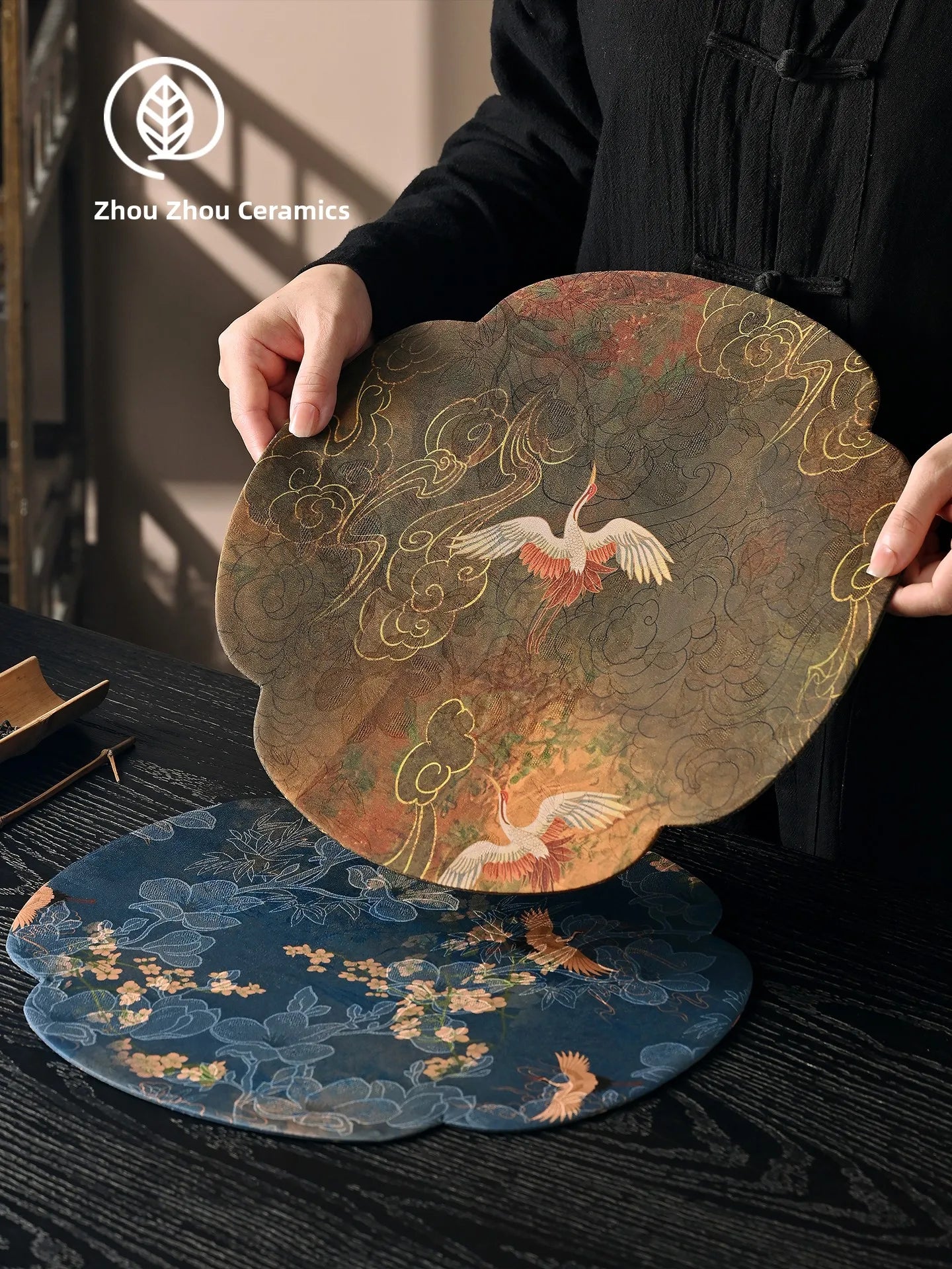 Handgemachte chinesische Zen-Wolken Seidentischmatte – Asiatische Heimdekoration