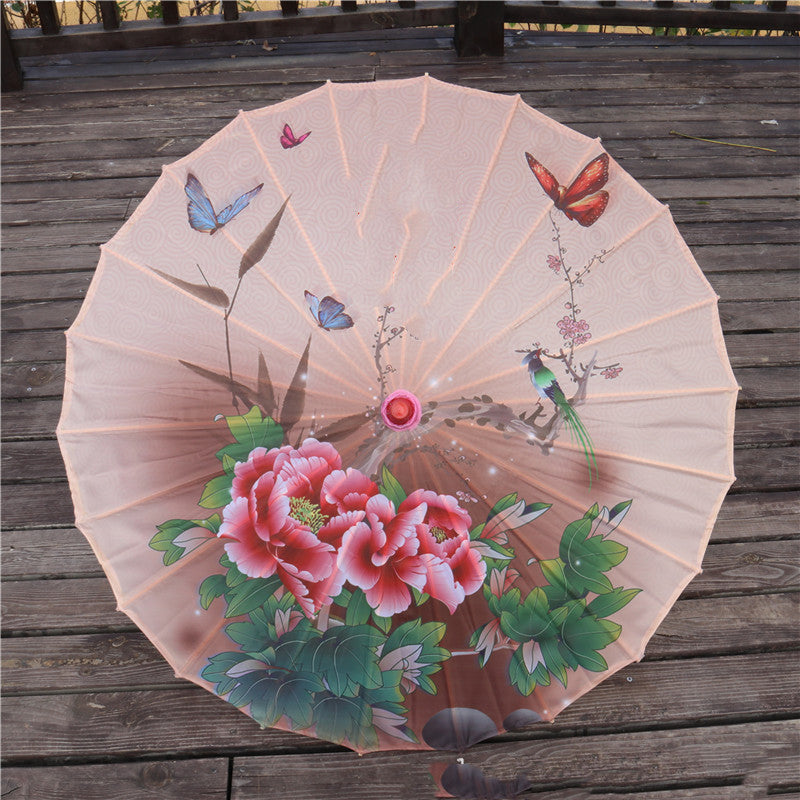 Chinese Style Silk Print Bamboo Umbrella