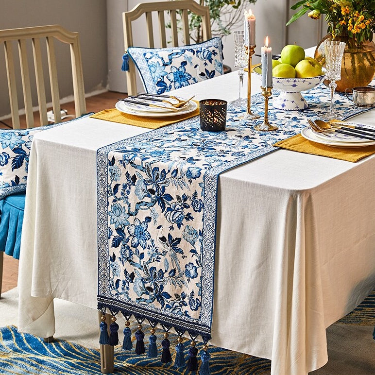 Modern Chinese Blue and White Table runner