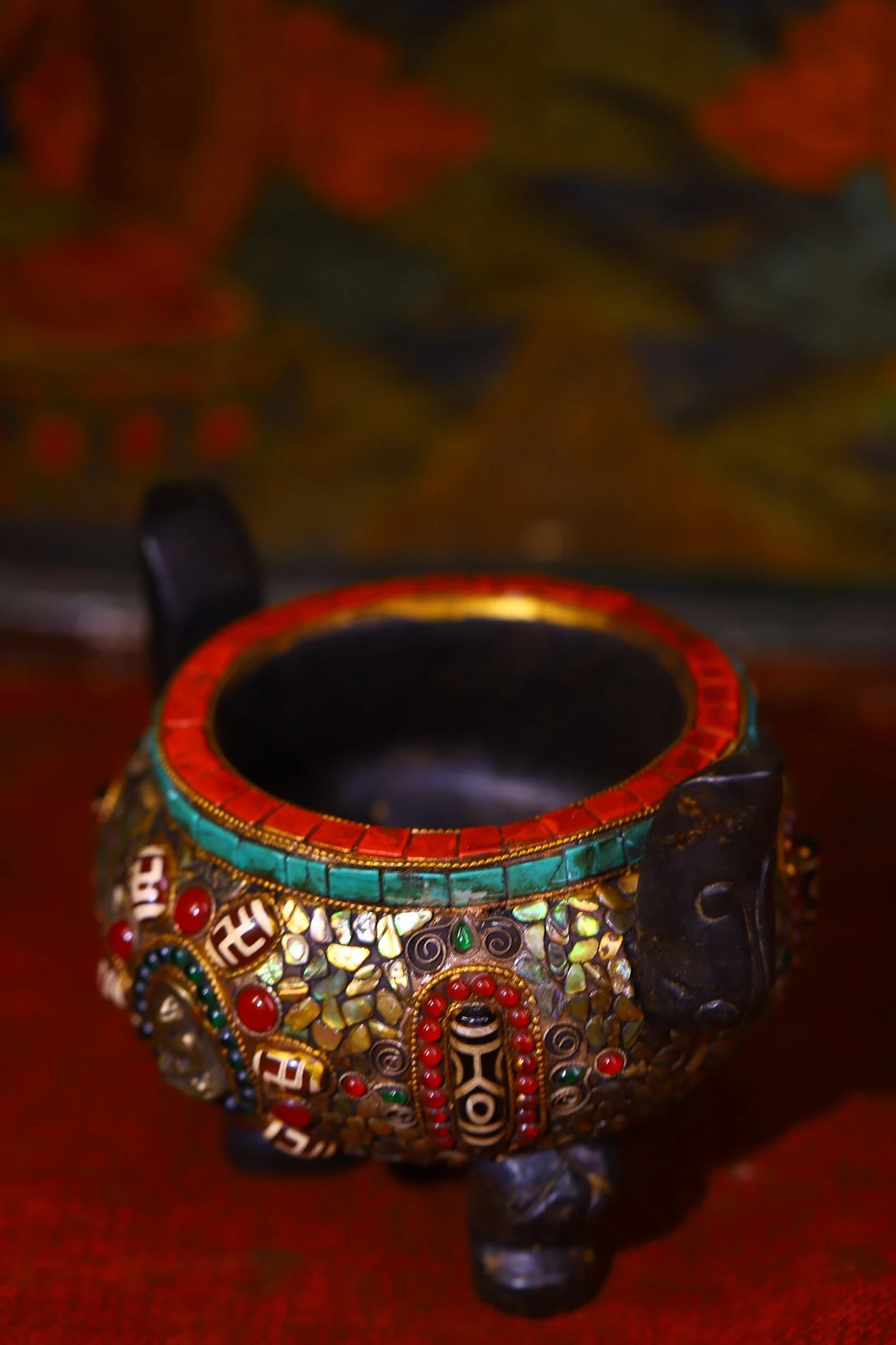 Tibetan Meteorite & Turquoise Shakyamuni Luding Incense Burner (9")