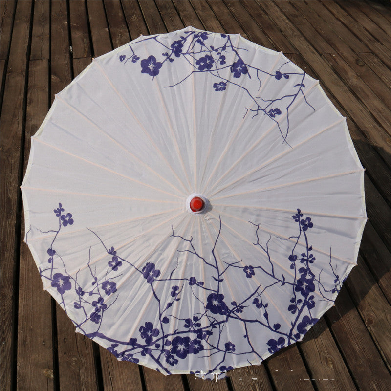 Chinese Style Silk Print Bamboo Umbrella