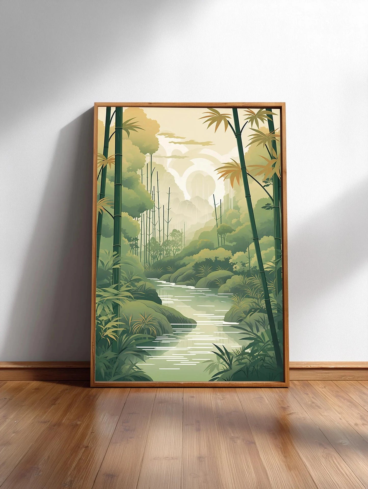 Minimalist Japanese Bamboo Forest & Crane Zen Wall Art Print