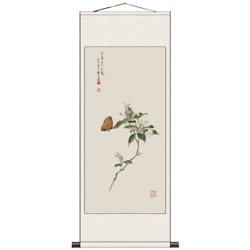 Peach Blossom Double Swallow Decorative Calligraphy and Painting Silk Gift Room Decor Aesthetic Wall Art Home Decor