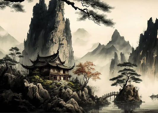 Vintage Japan Landschaft Berg Fluss Hausboot Kunst Poster Leinwand Malerei Wandbilder Bild für Zimmer Heimdekoration