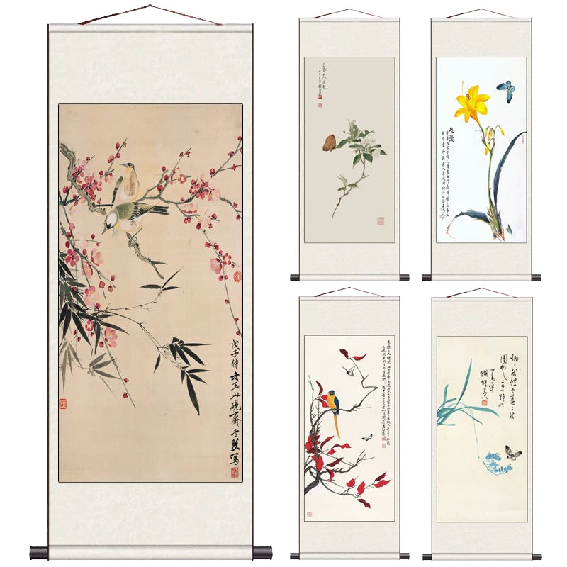Peach Blossom Double Swallow Decorative Calligraphy and Painting Silk Gift Room Decor Aesthetic Wall Art Home Decor