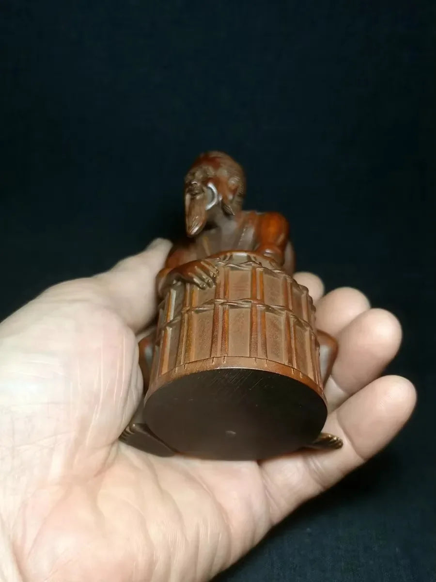 Size 4 Inch Old Japanese Boxwood Hand Carved Old Fisherman Figure Statue Netsuke Collectable