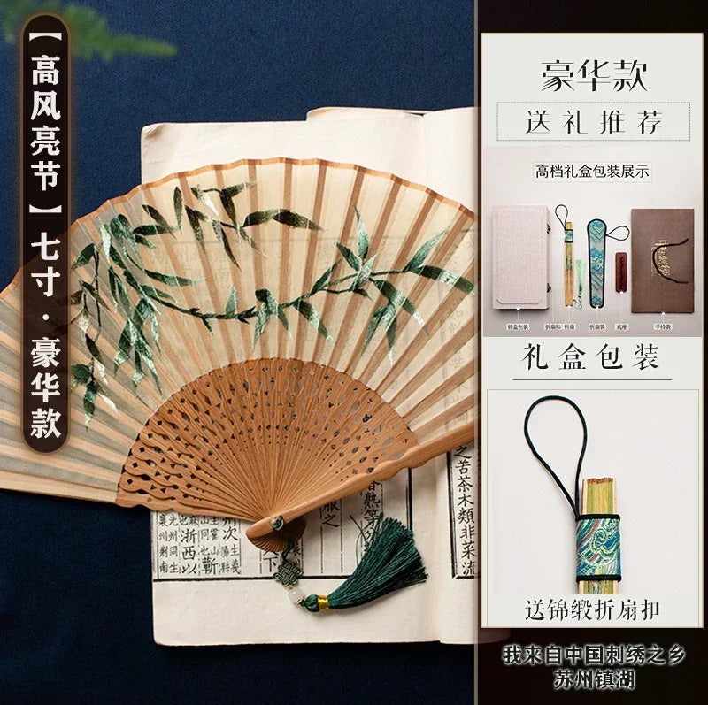 Chinese Embroidery Style Bamboo Folding Fan, Embroidery Female Silk Fan, Silk Fan Chinese Style