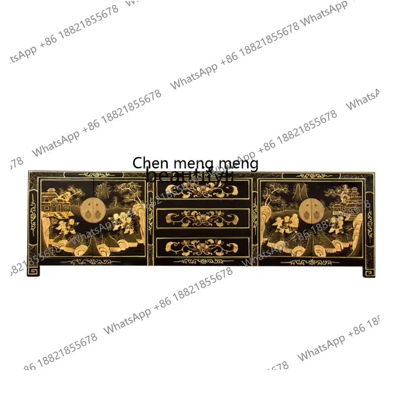 Solid Wood Traditional Gold-Painted Chinese TV Cabinet – Retro Low Credenza (180 cm)