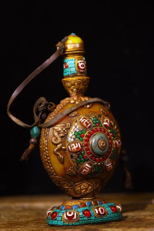 Frasco Amuleto de Rapé con Cera de Abeja y Plata Tibetana gZi – Decoración Asiática para el Hogar