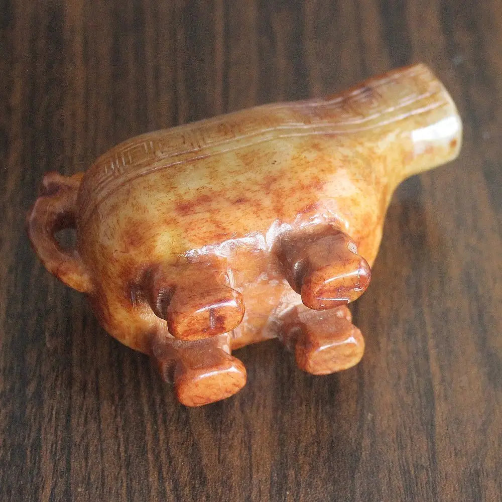 Chinese Antique Collectibles Chinese Old Jade Wine Glasses Decor  with Handle